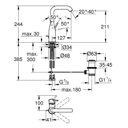GROHE 32628GN1 - Bateria de lavatório ESSENCE, tamanho L, dourada
