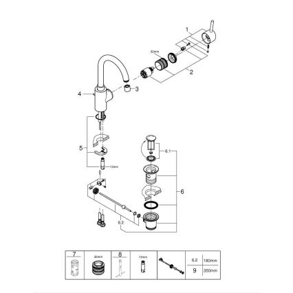 GROHE 32629002 - Torneira de lavatório CONCETTO, tamanho L, acabamento cromado brilhante
