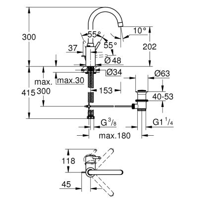 GROHE 32629002 - Torneira de lavatório CONCETTO, tamanho L, acabamento cromado brilhante
