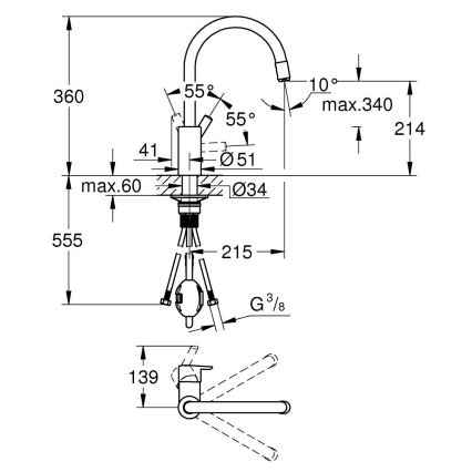 GROHE 32671002 - Misturador de cozinha FEEL cromado brilhante