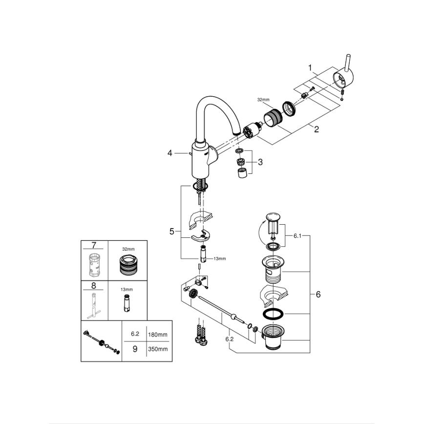 GROHE 32723001 - Misturadora de lavatório FEEL, tamanho L, acabamento cromado brilhante