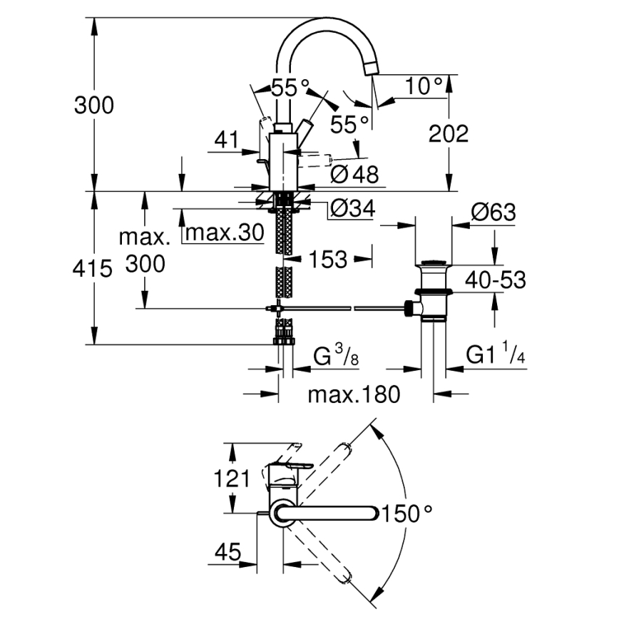 GROHE 32723001 - Misturadora de lavatório FEEL, tamanho L, acabamento cromado brilhante