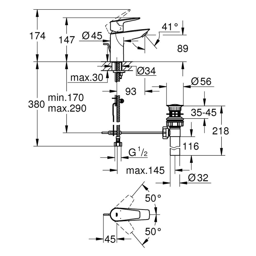 GROHE 32819001 - Misturador para lavatório BAUEDGE 147 mm, cromo polido