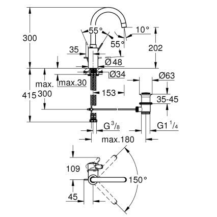 GROHE 32830001 - Misturador para lavatório EUROSMART COSMOPOLITAN tamanho L cromado