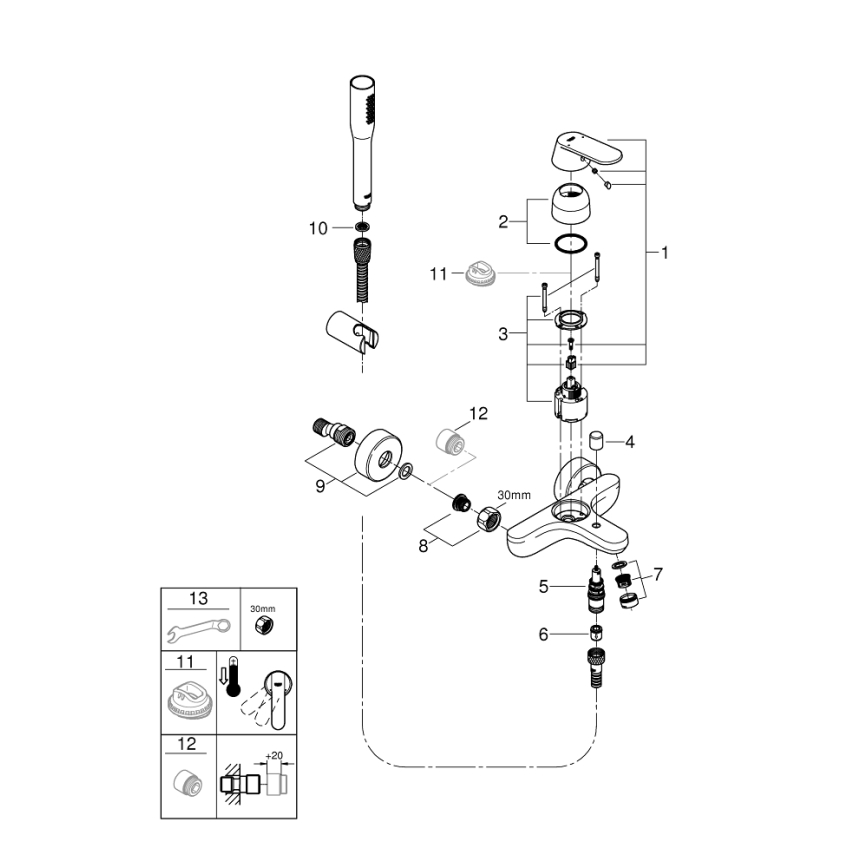 GROHE 32832000 - Conjunto de banheira com misturador EUROSMART COSMOPOLITAN cromado brilhante