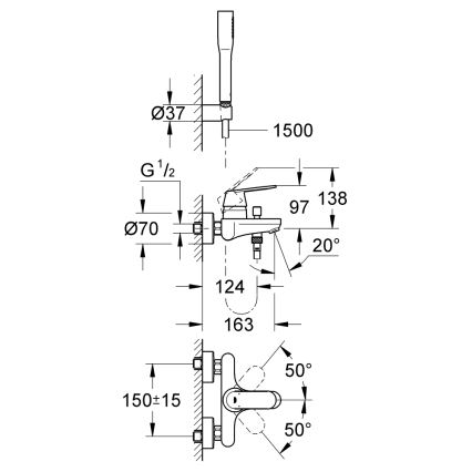 GROHE 32832000 - Conjunto de banheira com misturador EUROSMART COSMOPOLITAN cromado brilhante