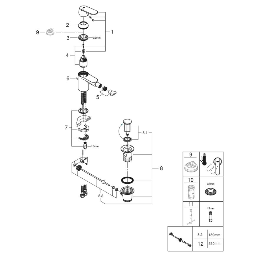 GROHE 32839000 - Misturador para bidé EUROSMART COSMOPOLITAN, tamanho S, cromado brilhante