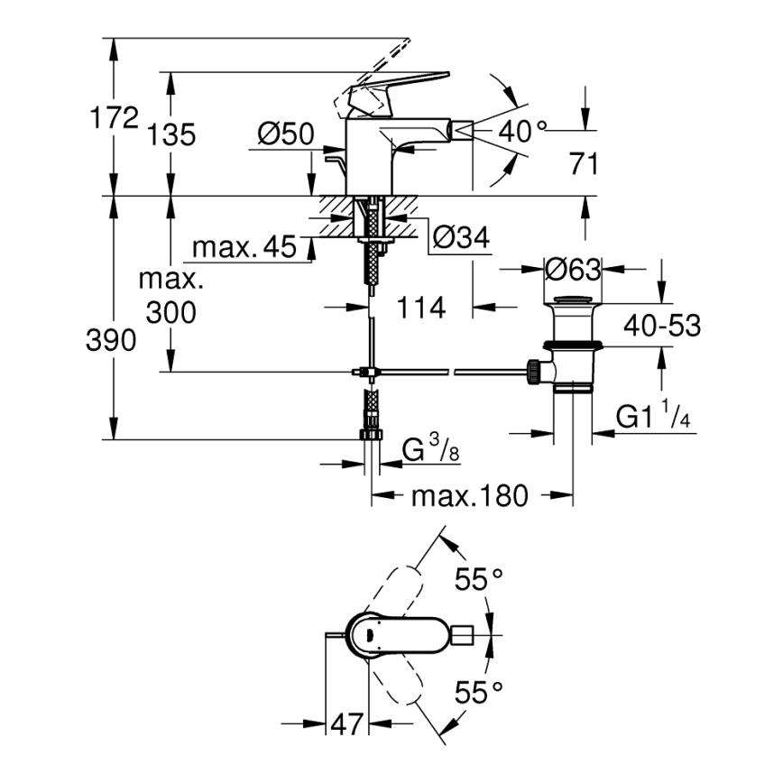 GROHE 32839000 - Misturador para bidé EUROSMART COSMOPOLITAN, tamanho S, cromado brilhante