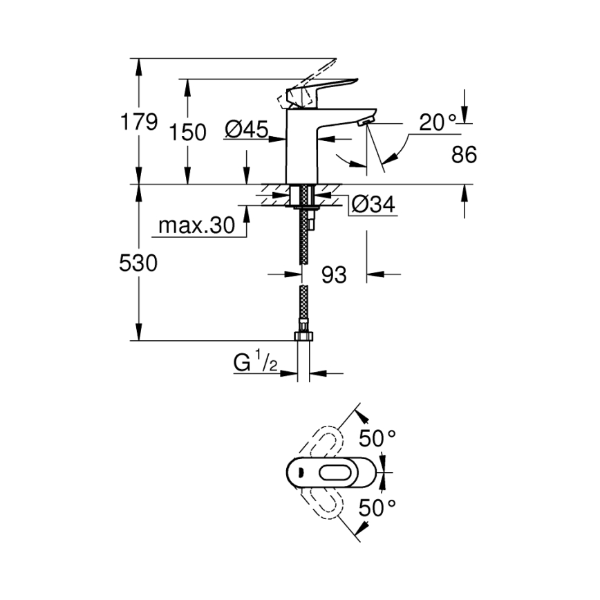 GROHE 32854000 - Torneira para lavatório BAULOOP cromado brilhante