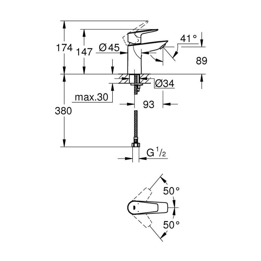 GROHE 32858001 - Misturadora de lavatório BAUEDGE 147 mm, cromo brilhante