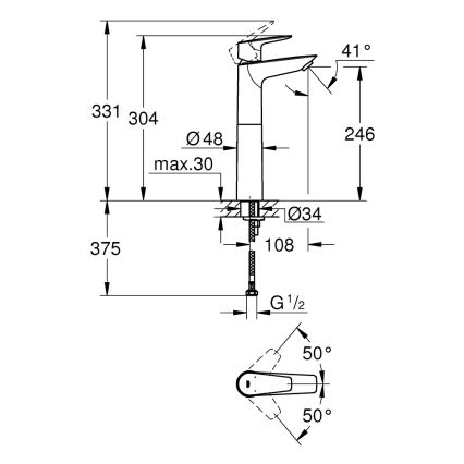 GROHE 32860001 - Bateria para lavatório BAUEDGE 304 mm, cromado brilhante