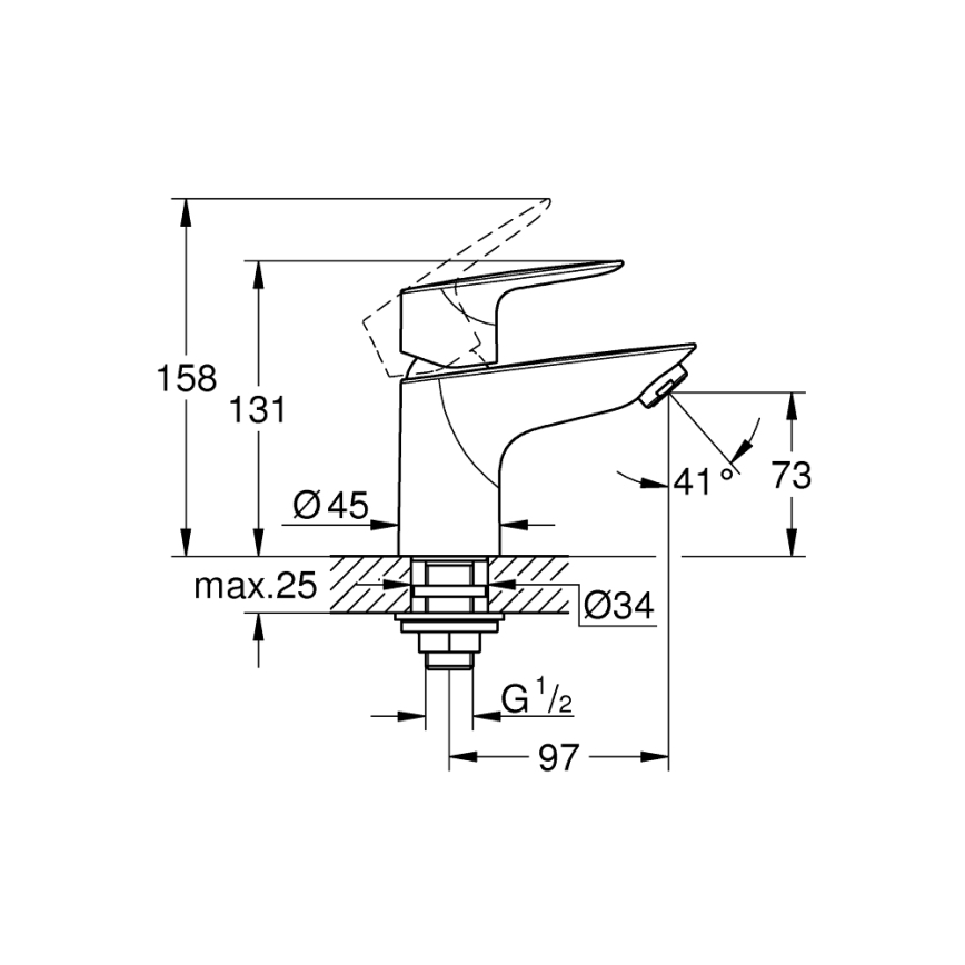 GROHE 32861001 - Misturador de bancada BAUEDGE 131 mm cromado brilhante