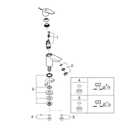 GROHE 32861001 - Misturador monocomando de bancada BAUEDGE 131 mm cromo brilhante