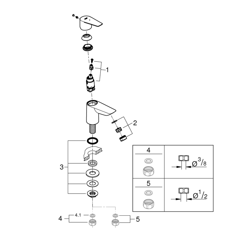 GROHE 32861001 - Misturador monocomando de bancada BAUEDGE 131 mm cromo brilhante