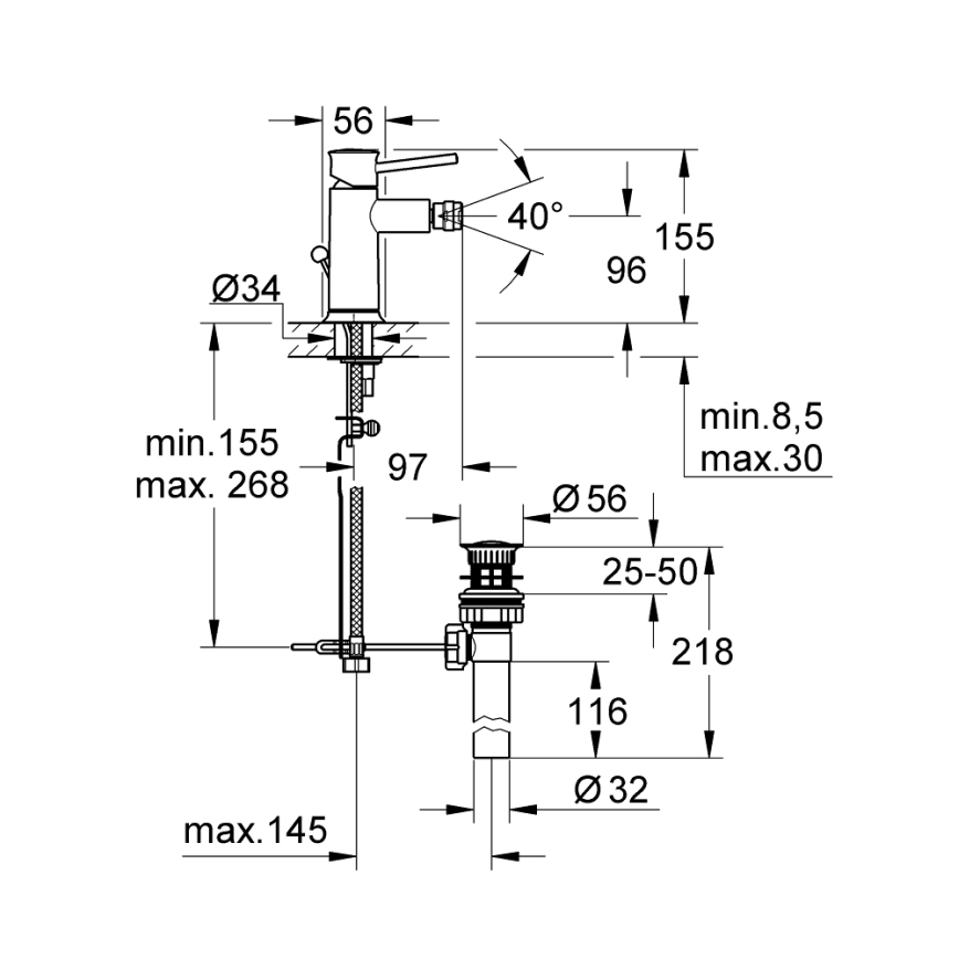 GROHE 32864000 - Misturador de bidé BAUCLASSIC, cromo brilhante