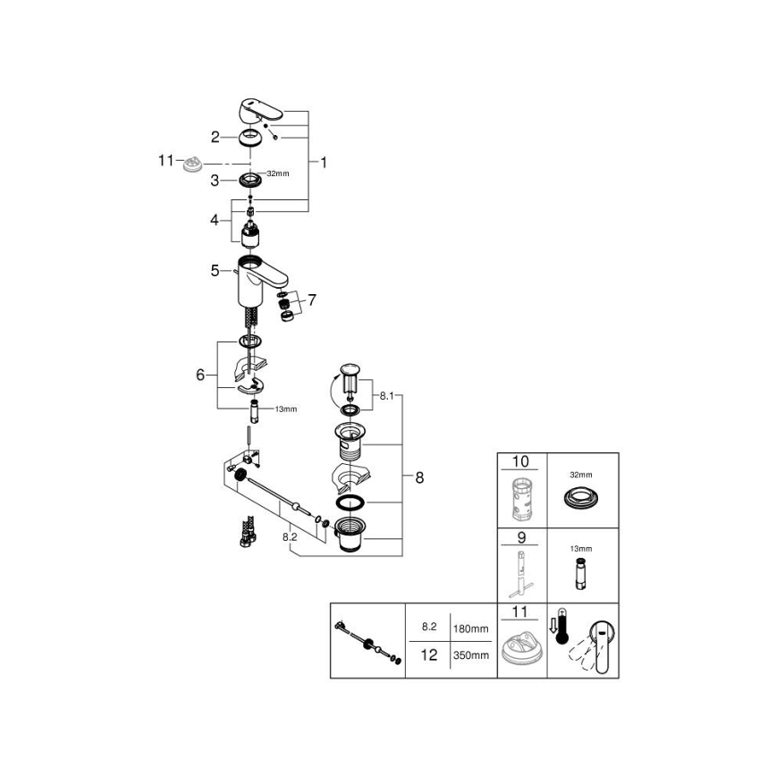 GROHE 32883000 - Monocomando para lavatório GET, tamanho S, acabamento cromado brilhante