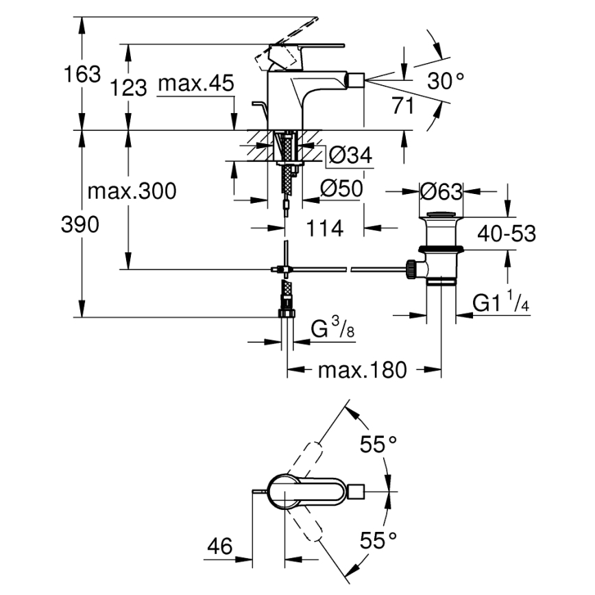 GROHE 32885000 - Misturadora para bidé GET DN 15, cromo brilhante