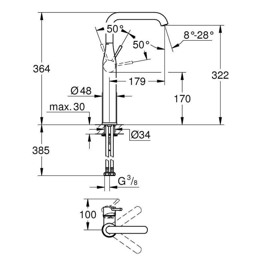 GROHE 32901001 - Misturador monocomando para lavatório ESSENCE, tamanho XL, cromado brilhante