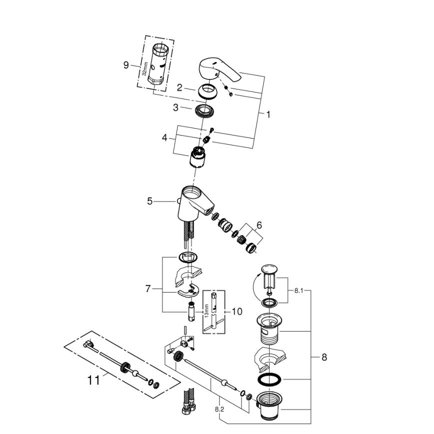 GROHE 32929002 - Misturador para bidé EUROSMART, tamanho S, acabamento cromado brilhante
