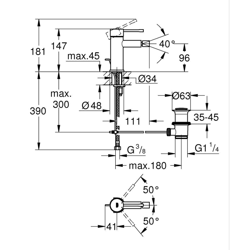 GROHE 32935001 - Misturador para bidé ESSENCE DN 15 cromado brilhante