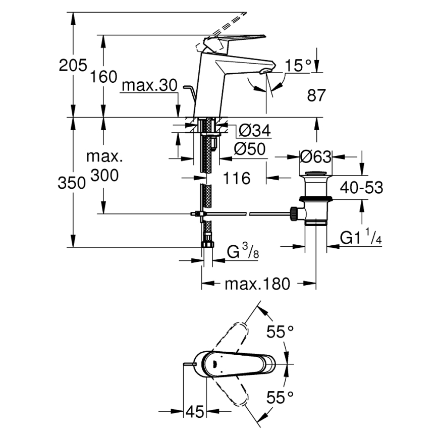 GROHE 3319020E - Torneira para lavatório EURODISC COSMOPOLITAN tamanho S cromado