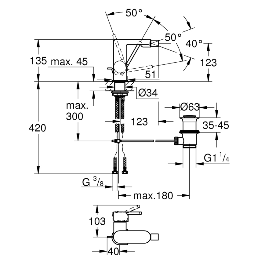 GROHE 33241003 - Misturador para bidé PLUS, cromo brilhante