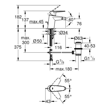 GROHE 33244002 - Misturador para bidé EURODISC COSMOPOLITAN DN 15 cromado brilhante