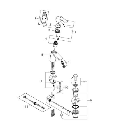 GROHE 33265002 - Misturador para lavatório EUROSMART DN 15 tamanho S cromado brilhante