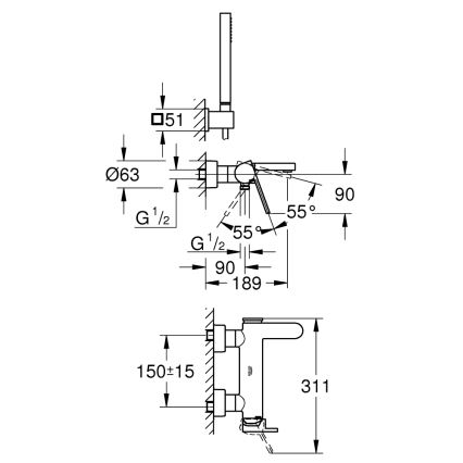 GROHE 33547003 - Conjunto de banheira com misturador PLUS, acabamento cromado brilhante