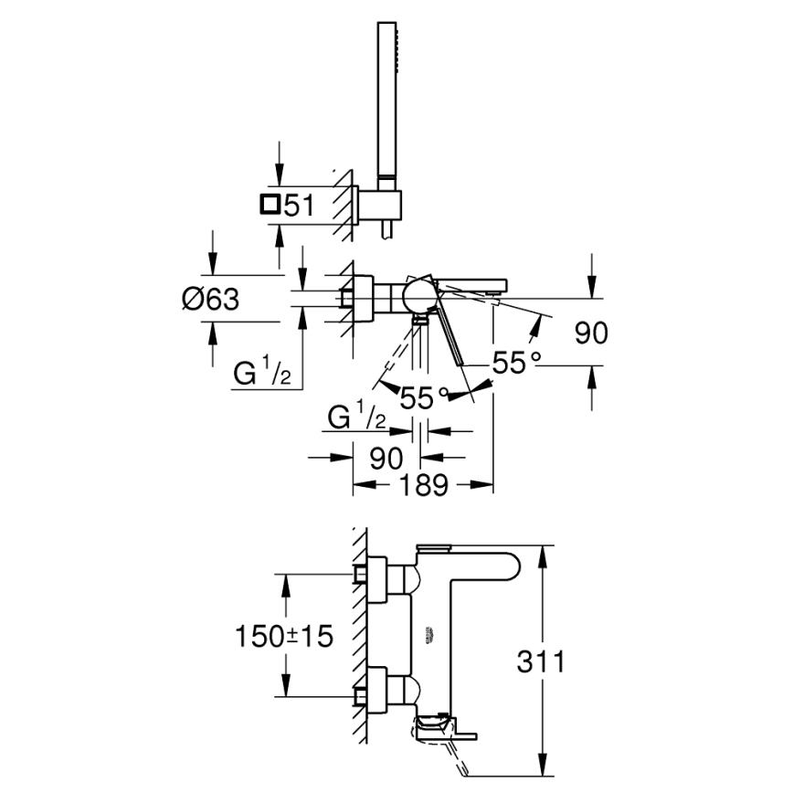 GROHE 33547003 - Conjunto de banheira com misturador PLUS, acabamento cromado brilhante