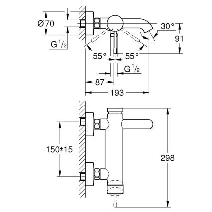 GROHE 33624GN1 - Misturador de banheira ESSENCE 193 mm dourado escovado