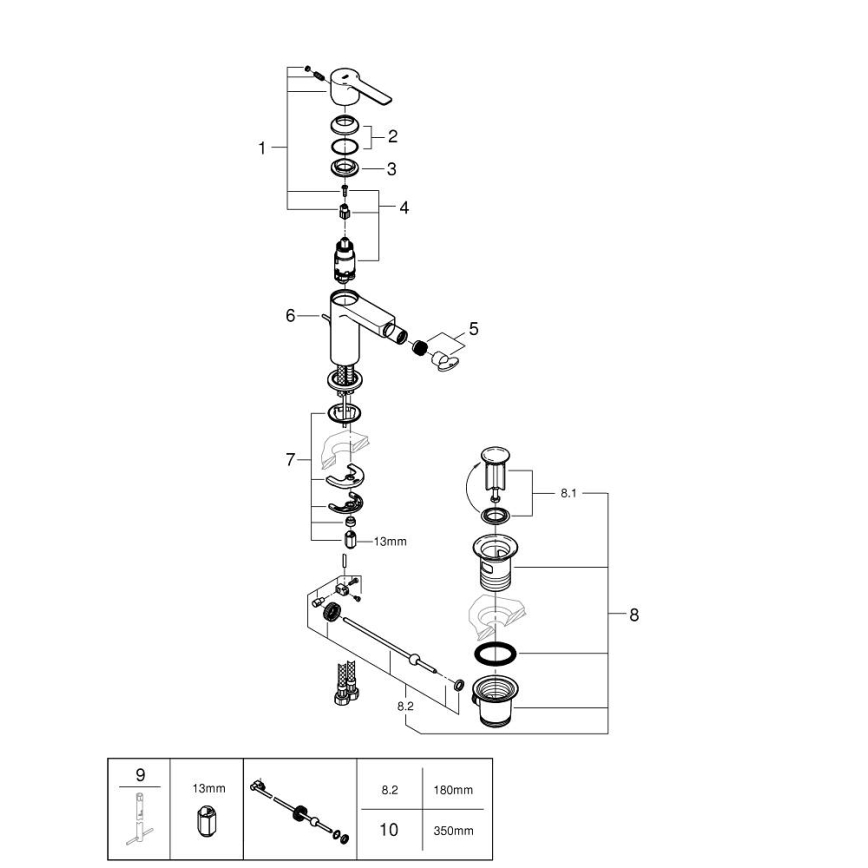 GROHE 33848AL1 - Misturador para bidé LINEARE tamanho S grafite