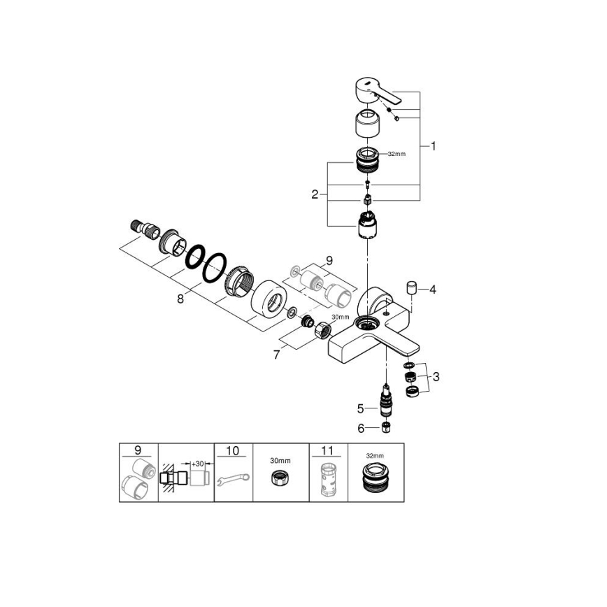 GROHE 33849001 - Misturador de banheira LINEARE DN 15, cromo brilhante