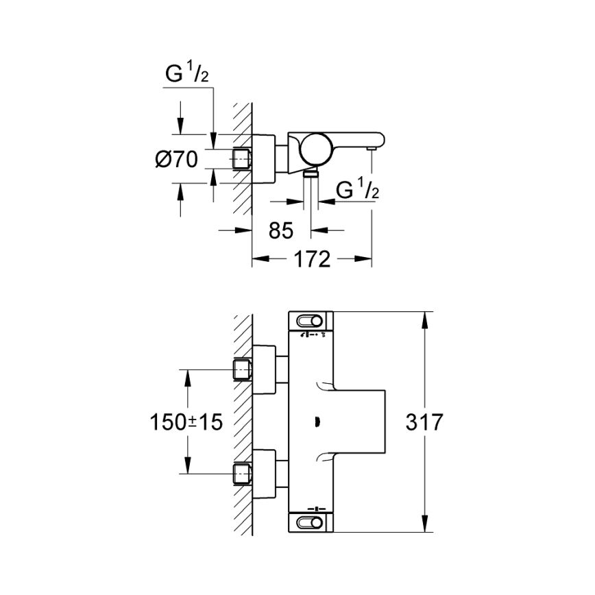 GROHE 34174001 - Misturador termostático para banheira GROHTHERM 2000, 172 mm, cromado brilhante