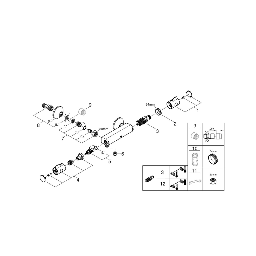 GROHE 34558000 - Misturador termostático de duche GROHTHERM 800 DN 15 cromado brilhante
