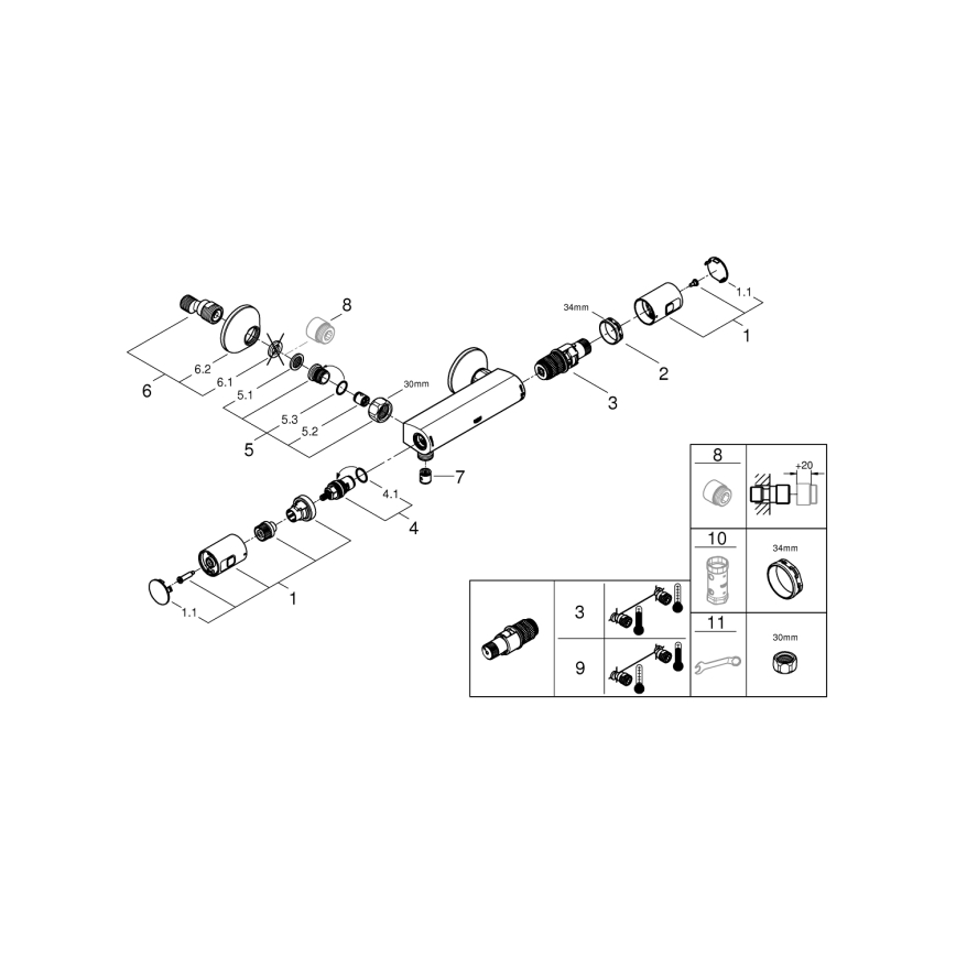 GROHE 345942430 - Misturador termostático para duche PRECISION START DN 15 preto