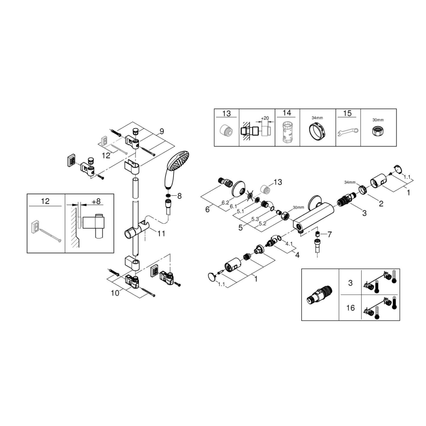GROHE 345972431 -Bateria de duche termostática PRECISION START 12” 60 cm preta