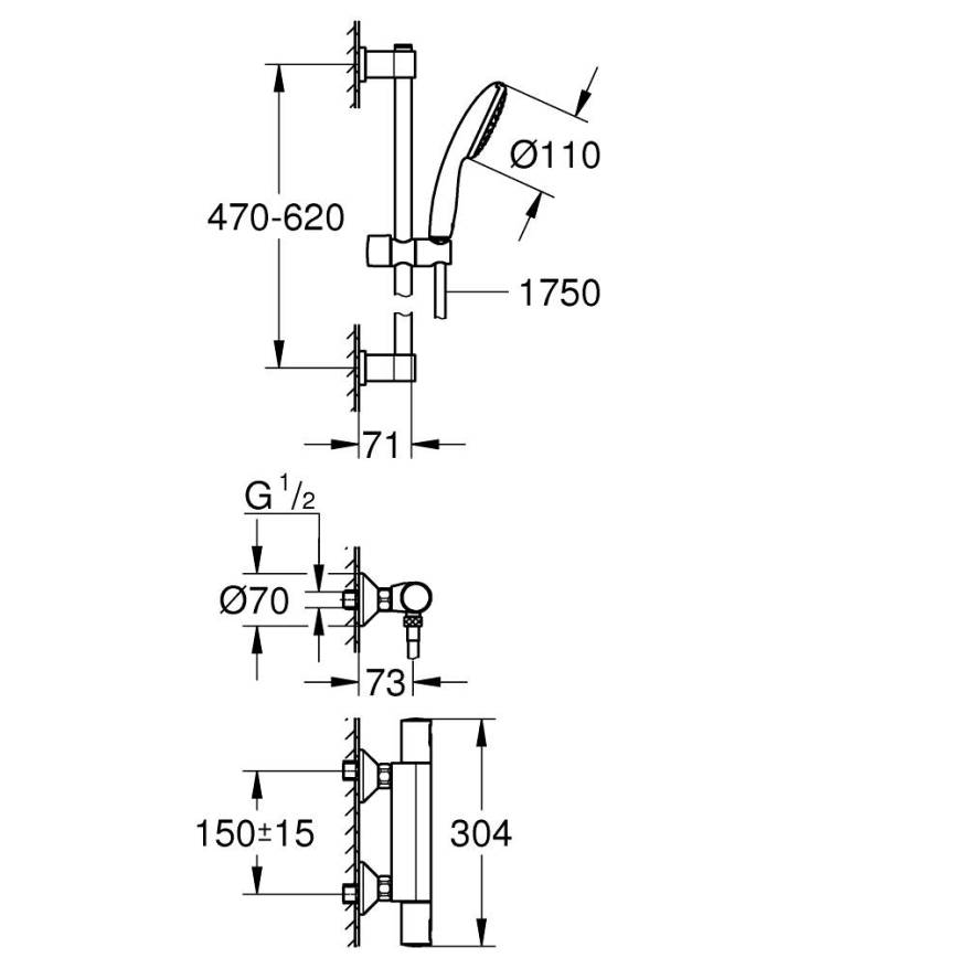 GROHE 345972431 - Conjunto de duche com misturador termostático PRECISION START 12” 60