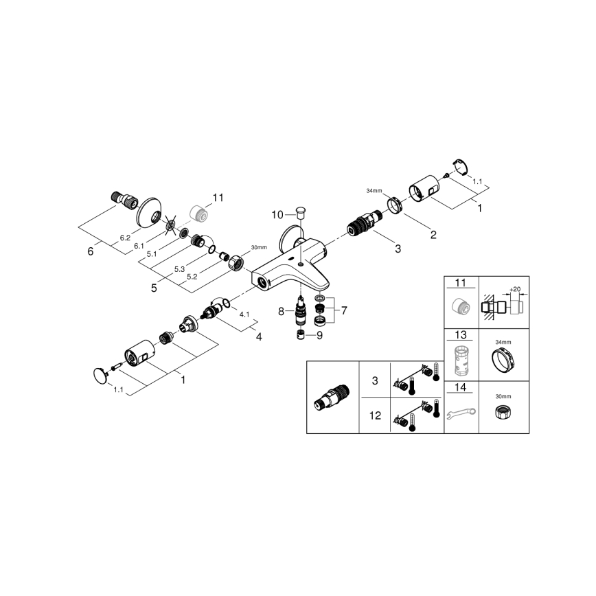 GROHE 345982430 - Misturador termostático para banheira PRECISION START 168 mm preto