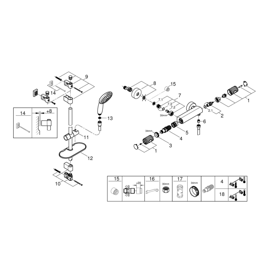 GROHE 34791001 - Conjunto de duche termostático PRECISION FEEL 600 mm cromado