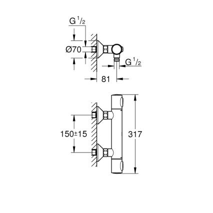 GROHE 34840000 - Bateria de duche termostática PRECISION DN 15 cromado brilhante