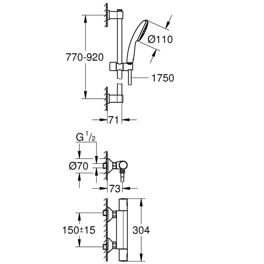 GROHE 34854001 - Conjunto de duche com misturador termostático PRECISION START 900 mm cromado brilhante