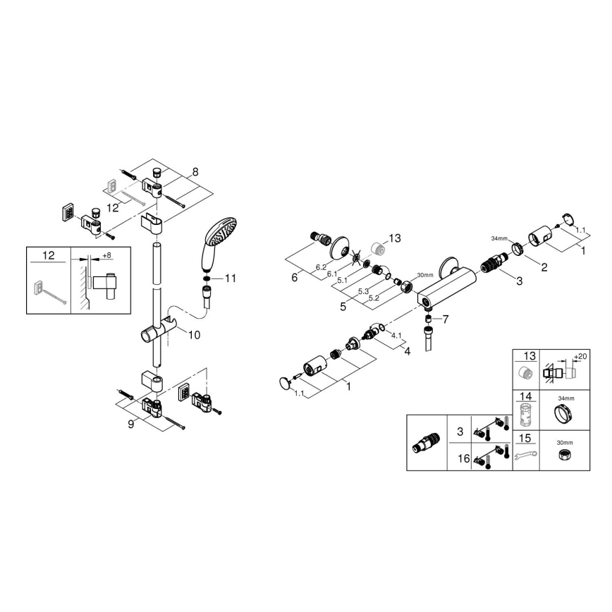 GROHE 34854001 - Misturador termostático para duche PRECISION START 900 mm cromado
