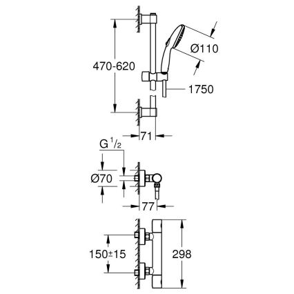 GROHE 34856000 - Conjunto de duche com bateria termostática PRECISION GET 600 mm cromado brilhante