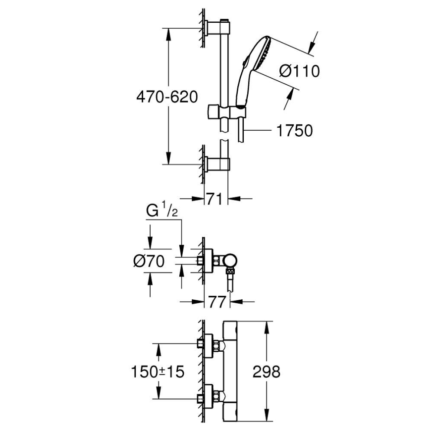 GROHE 34856000 - Conjunto de duche com misturador termostático PRECISION GET 600 mm cromo brilhante