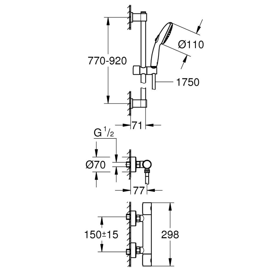 GROHE 34857000 - Conjunto de duche com misturador termostático PRECISION GET 12” cromado brilhante