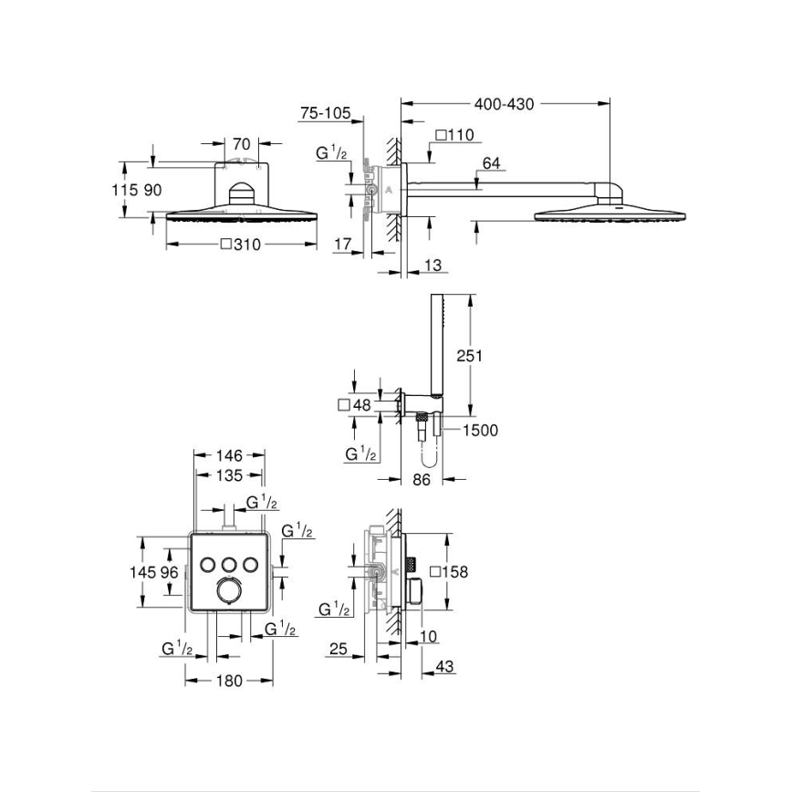 GROHE 34875000 - Sistema de duche PRECISION SMARTCONTROL 310 mm cromado brilhante