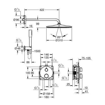 GROHE 34880000 - Bateria de duche estática encastrada GROHTHERM SMARTCONTROL cromo