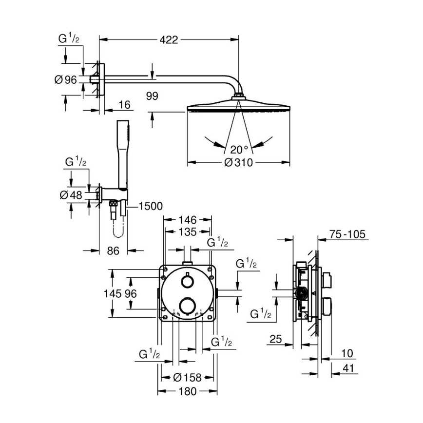 GROHE 34880000 - Bateria de duche estática encastrada GROHTHERM SMARTCONTROL cromo