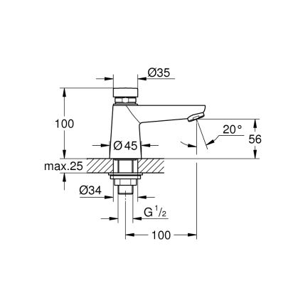 GROHE 36265000-Válvula de bancada com fecho automático EUROECO COSMOPOLITAN T DN 15 cromada
